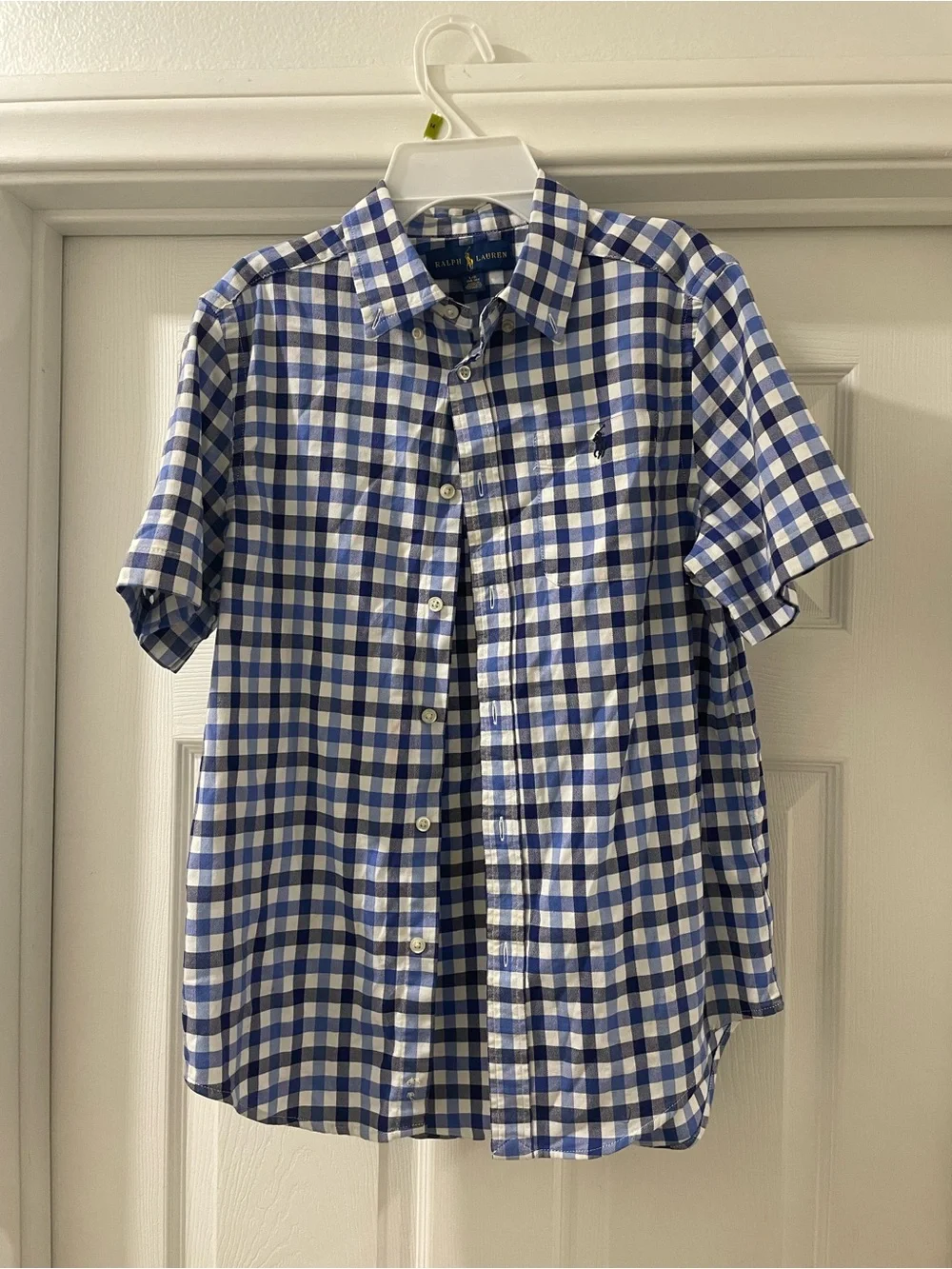 Ralph Lauren Blue and White Gingham Short-Sleeve Button-Down Shirt